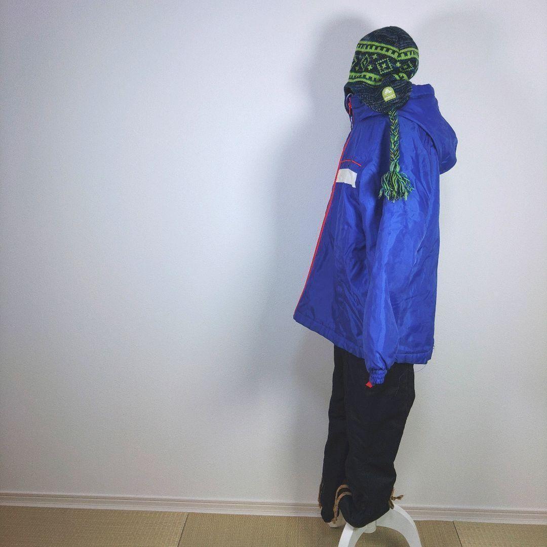 スキーウェア　130cm　男の子　キッズ　子供　ブルー　ブラック　ニット帽