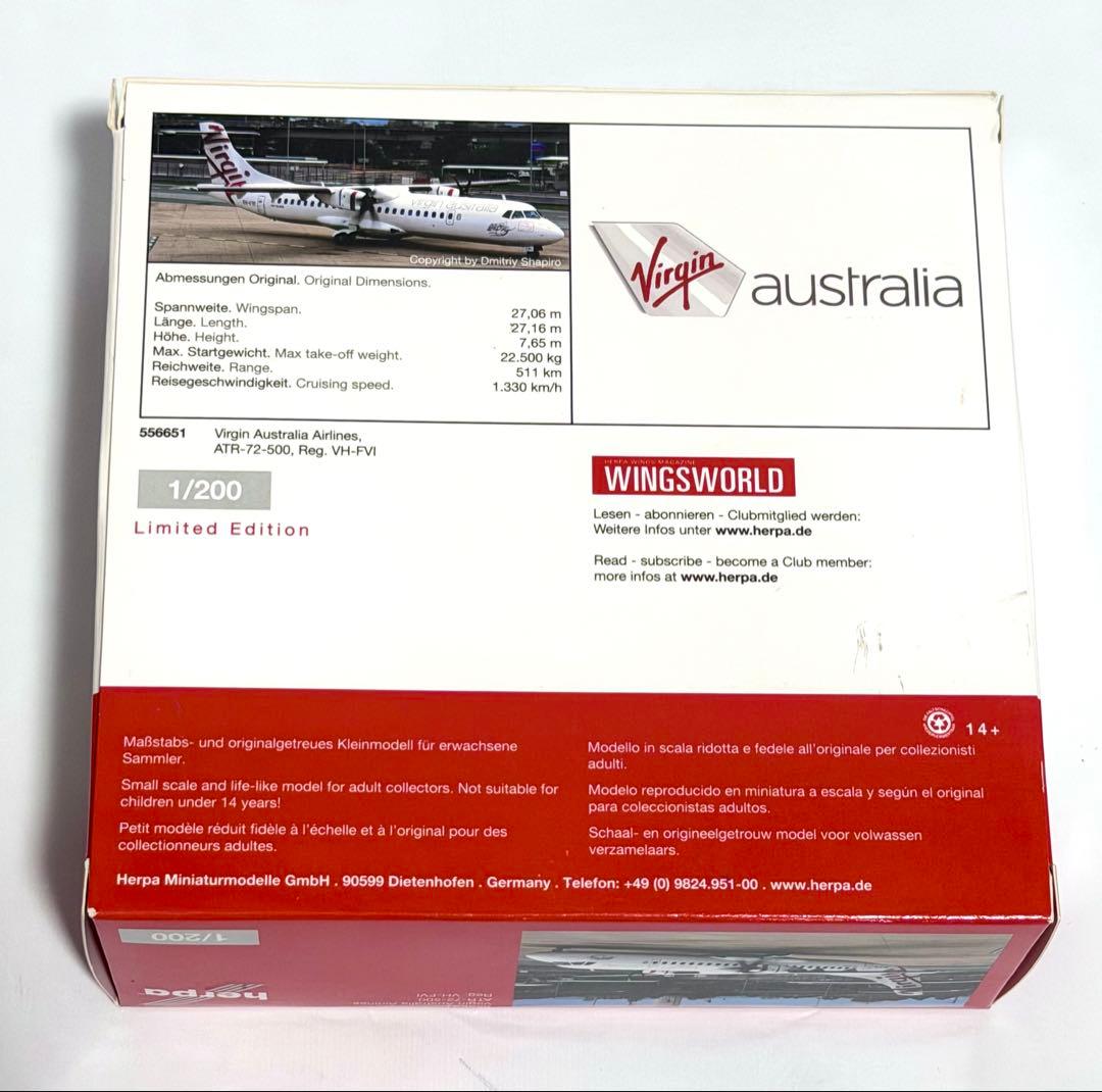 航空機・ヘリコプター herpa 1/200 ATR-72-500 Virgin Australia