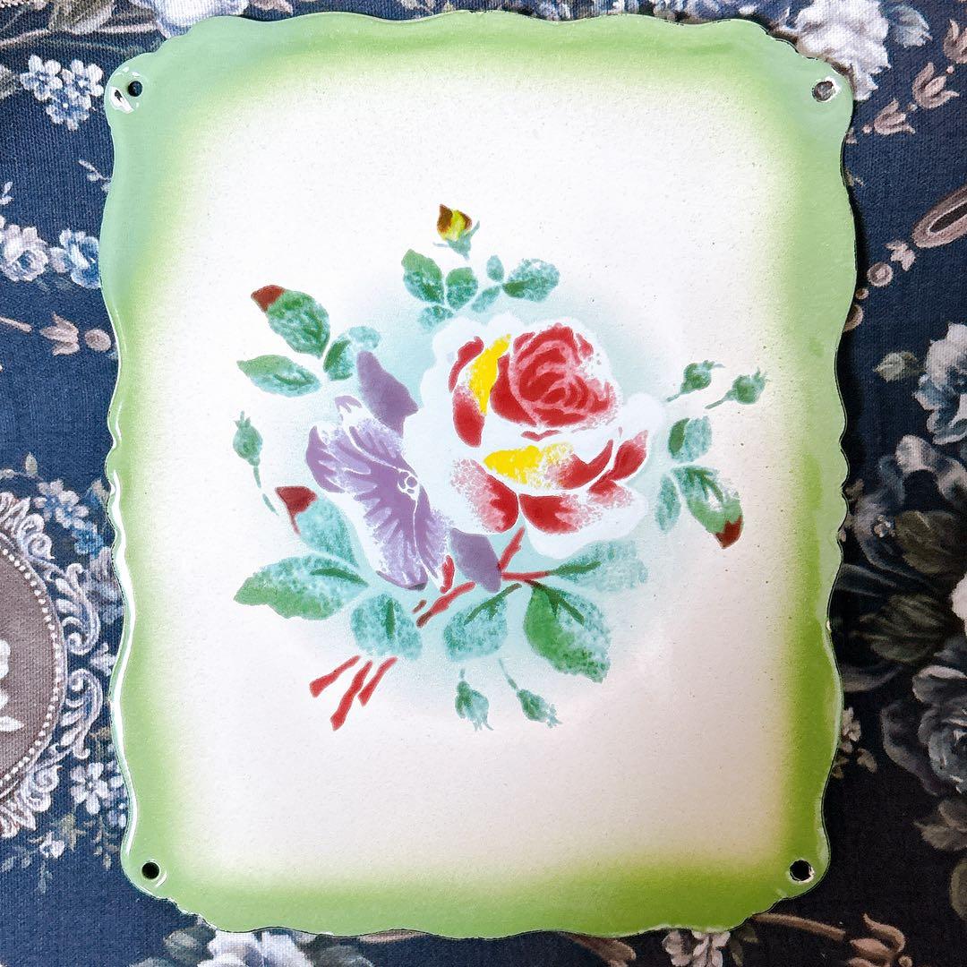 レア❣️imane プリンセスローズグリーン コレクションプレート琺瑯 イマン薔薇