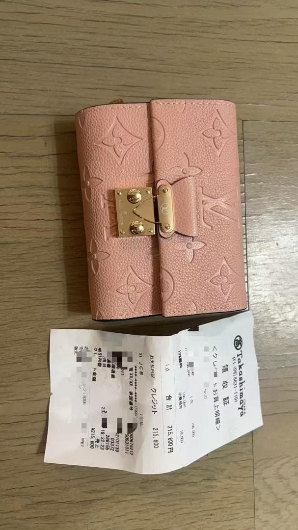 ルイヴィトン ピンクレザー 三つ折り財布 ゴールド金具 モノグラム型押し￥a/*