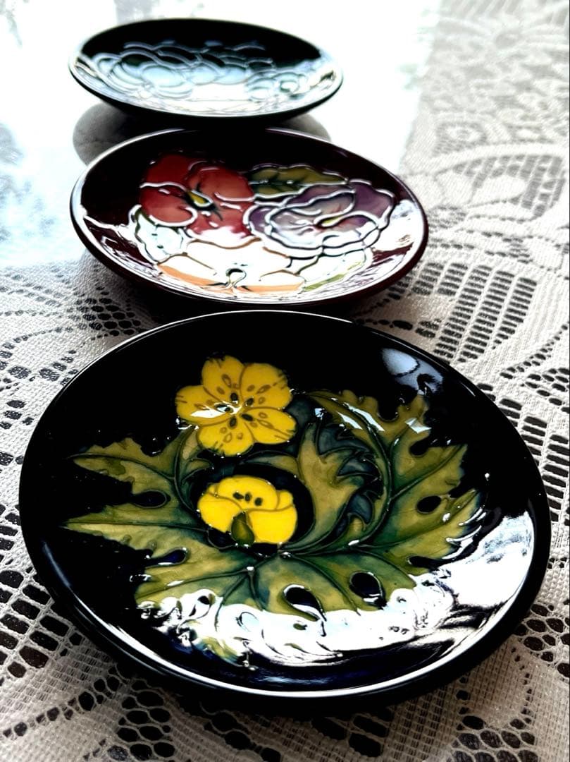 ★MOORCROFT★ ムーアクロフト イギリス手描き花柄小皿3枚 S189