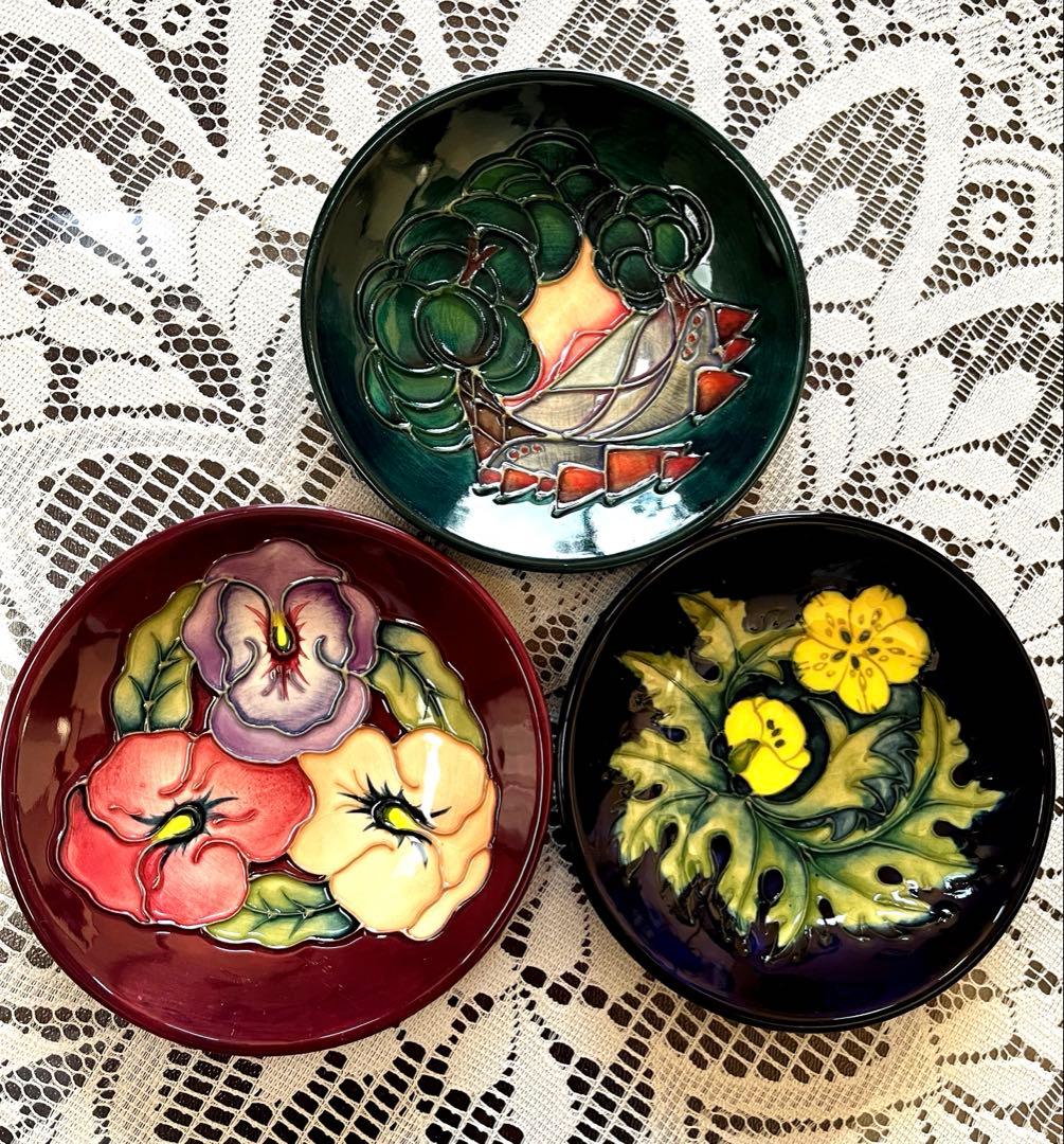 ★MOORCROFT★ ムーアクロフト イギリス手描き花柄小皿3枚 S189