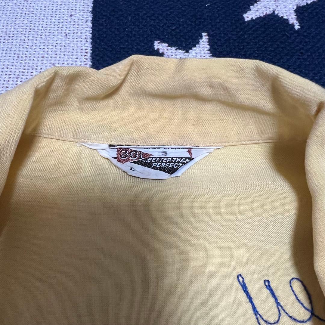 50s 開襟 レーヨンボーリングシャツ チェーンステッチ フロッキープリント