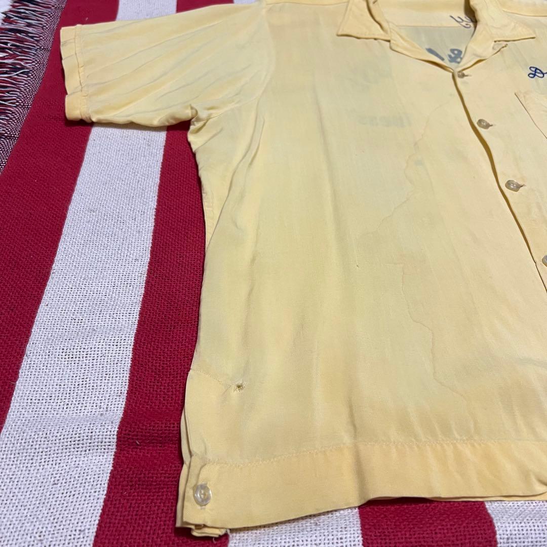 50s 開襟 レーヨンボーリングシャツ チェーンステッチ フロッキープリント