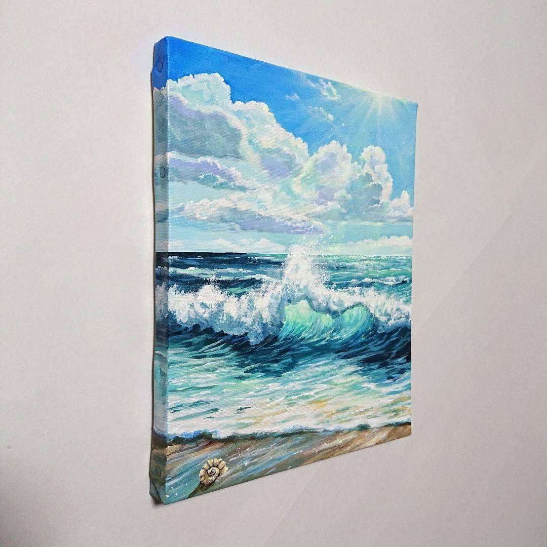 【海の荒波】アクリル画 F3 風景画 絵画