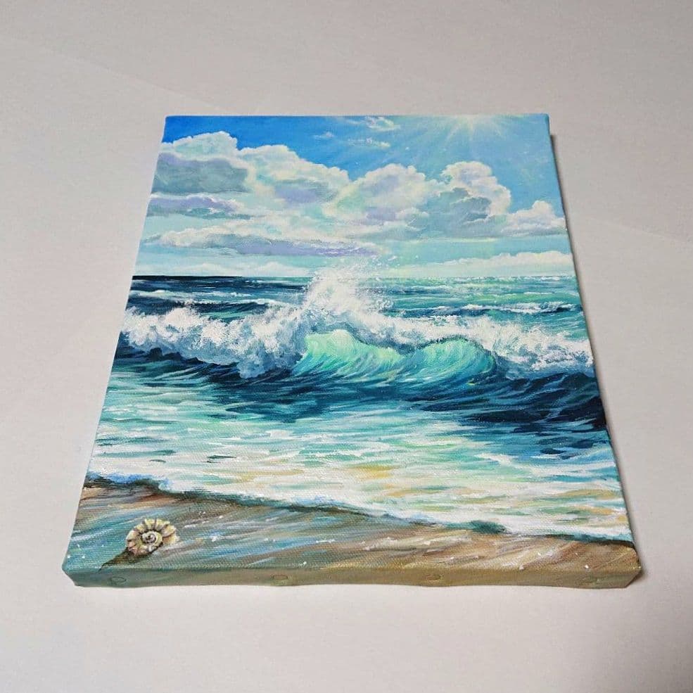 【海の荒波】アクリル画 F3 風景画 絵画