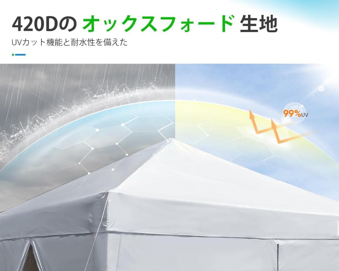2.5m ワンタッチ タープテント ワンタッチテント UVカット 耐水 ホワイト