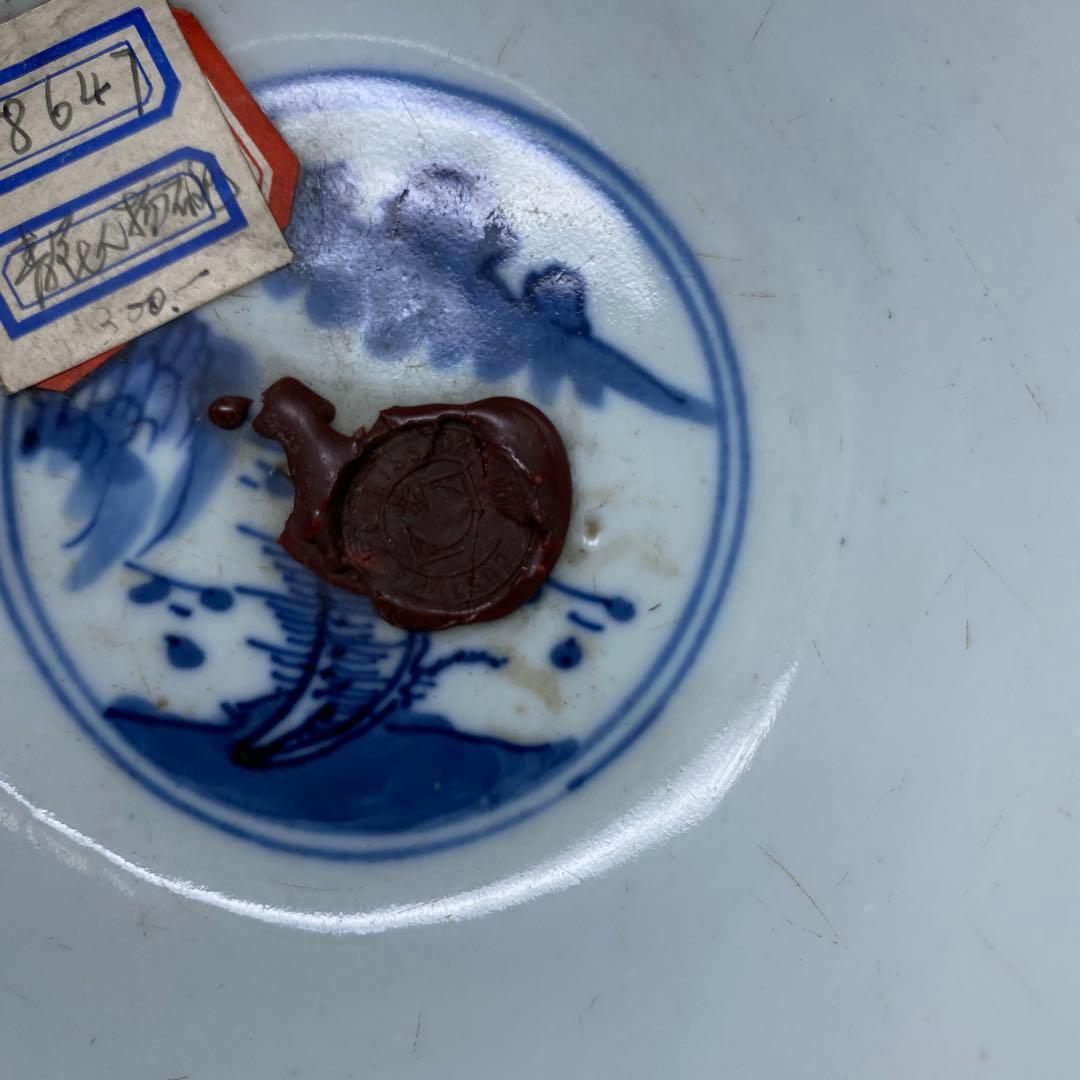 中国清時代　青花人物画鉢　幅約13.4㎝　タサオサ　東さ8-0404☆2F