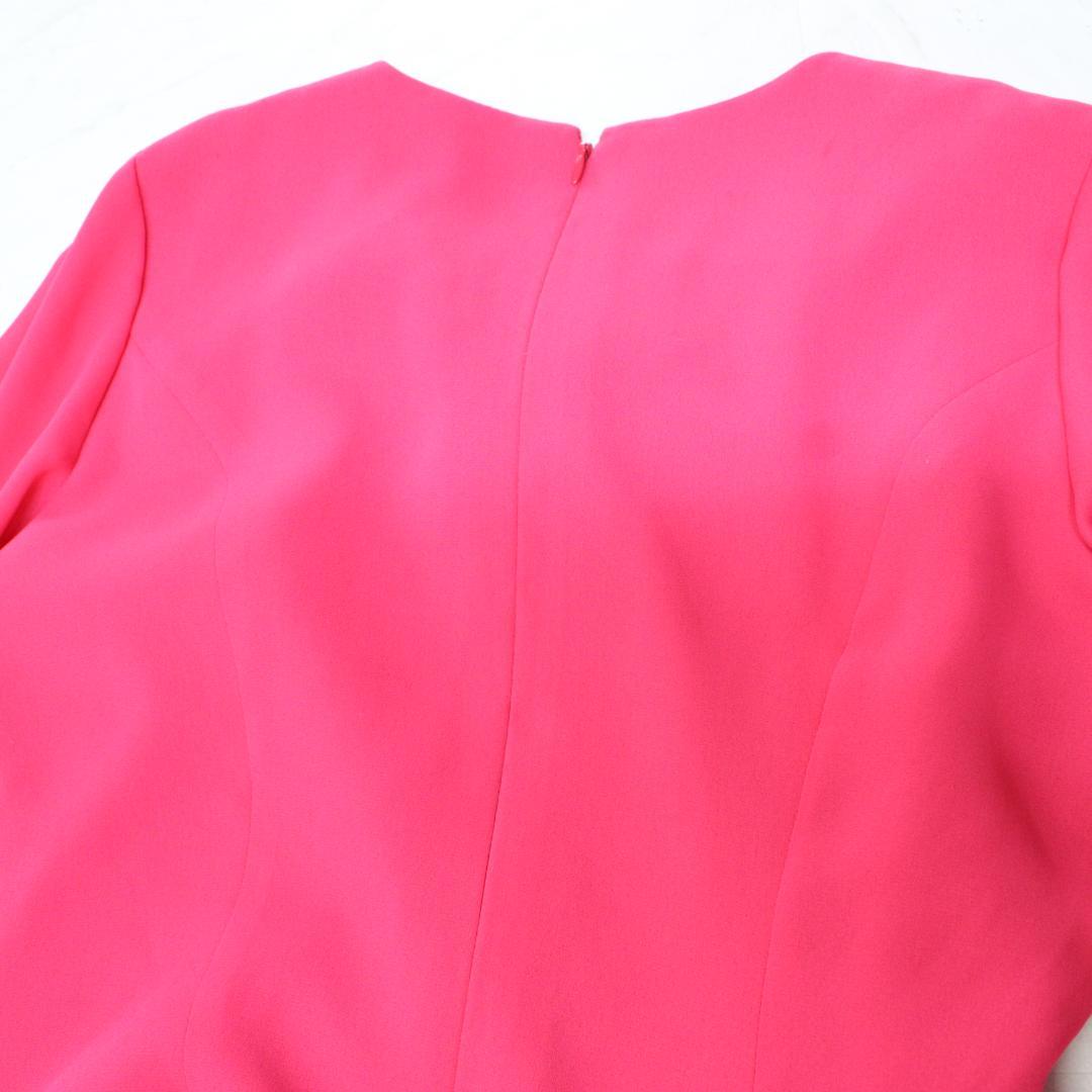 【美品 社交ダンス衣装】ワンピース ドレス Mサイズ マゼンダ ピンク 花飾り