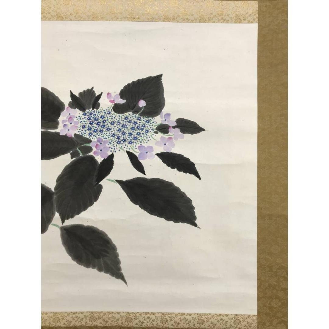真作/会津勝巳/八仙花/紫陽花図/横物/花図/初夏/掛軸☆宝船☆AK-757