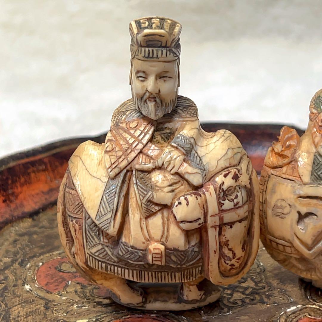 中国美術 人物彫刻 置物 一対 細密彫刻 骨董風 工芸品