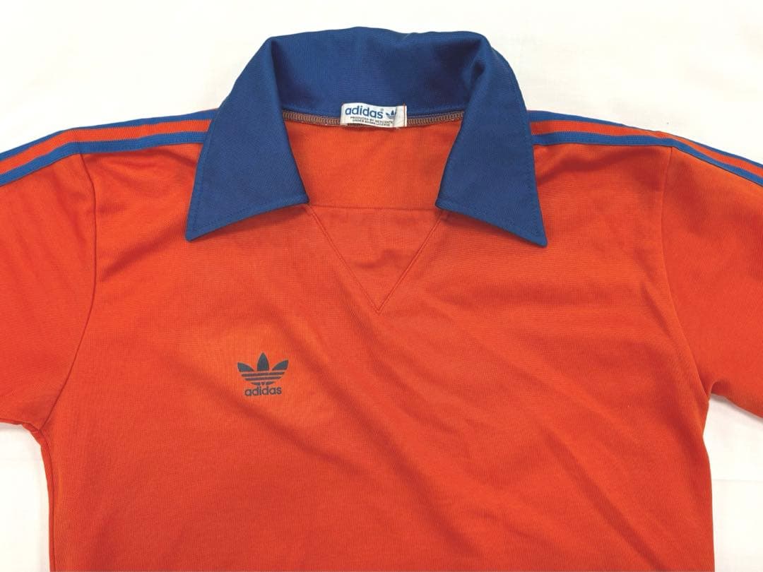 adidas アディダス ヴィンテージ 長袖 ゲームシャツ L オレンジ ブルー