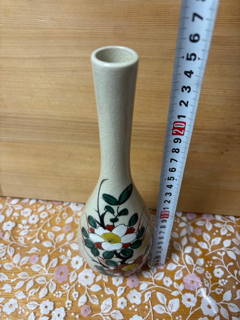 【九谷 永楽】九谷焼 花瓶　赤×金色系　鶴紋様 九谷吉臣 2点