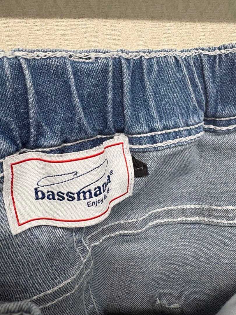 bassmaniaアーチロゴ刺繍ストレッチデニムジョガーパンツLIGHTBLUE