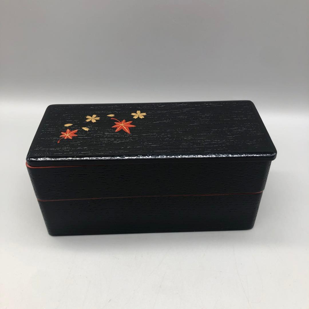 天然木漆塗り桜紅葉金彩さくらもみじ長手二段弁当箱春秋重箱高級伝統工芸品