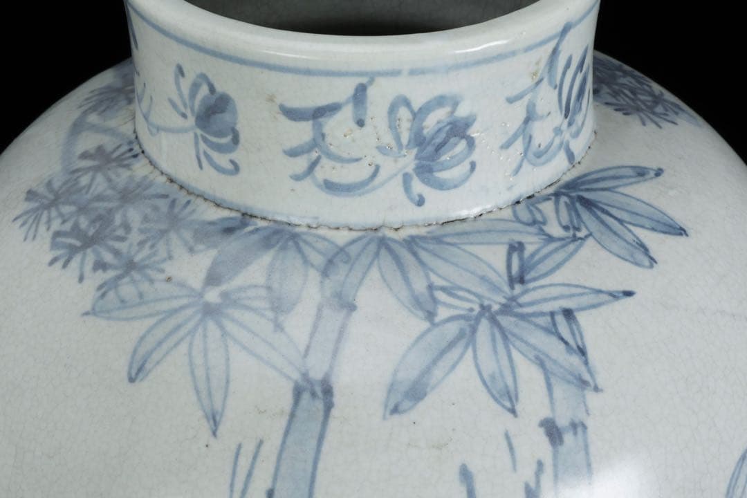 李朝 染付白磁 松竹文大花瓶 45cm 朝鮮古陶磁 古美術 壺 大型花瓶 骨董品