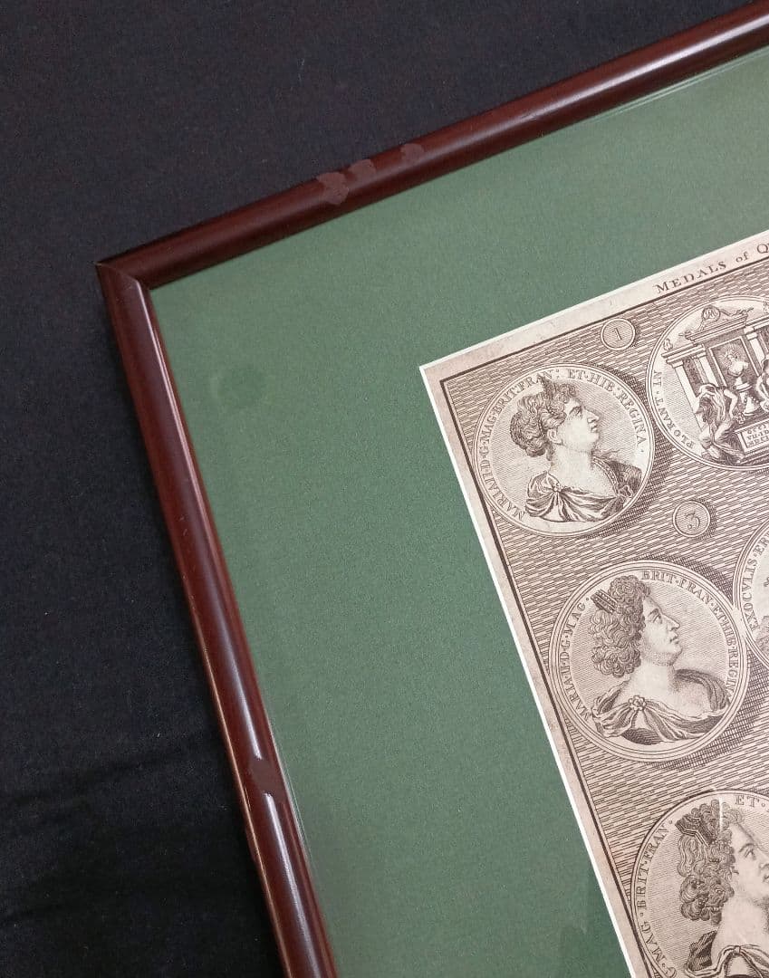 額装品　1785年頃　英国の歴史　「Queen Mary　メダル図譜」