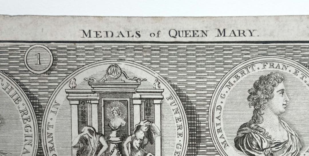 額装品　1785年頃　英国の歴史　「Queen Mary　メダル図譜」