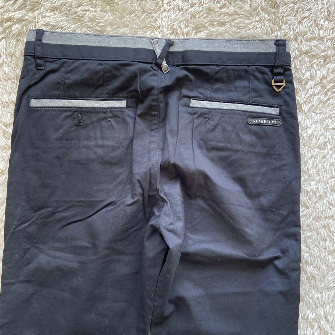 美品　セントアンドリュース　ゴルフパンツM　綿ストレッチ　Dカン　ロゴ　黒　通年
