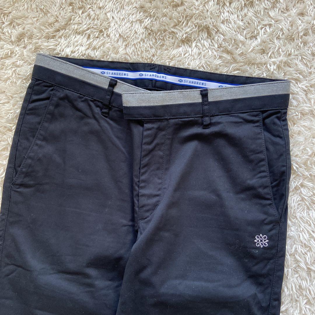 美品　セントアンドリュース　ゴルフパンツM　綿ストレッチ　Dカン　ロゴ　黒　通年