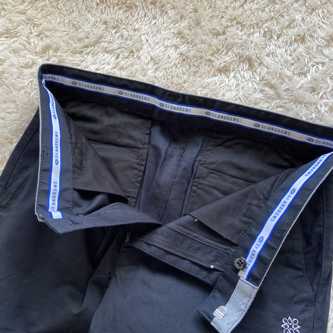 美品　セントアンドリュース　ゴルフパンツM　綿ストレッチ　Dカン　ロゴ　黒　通年