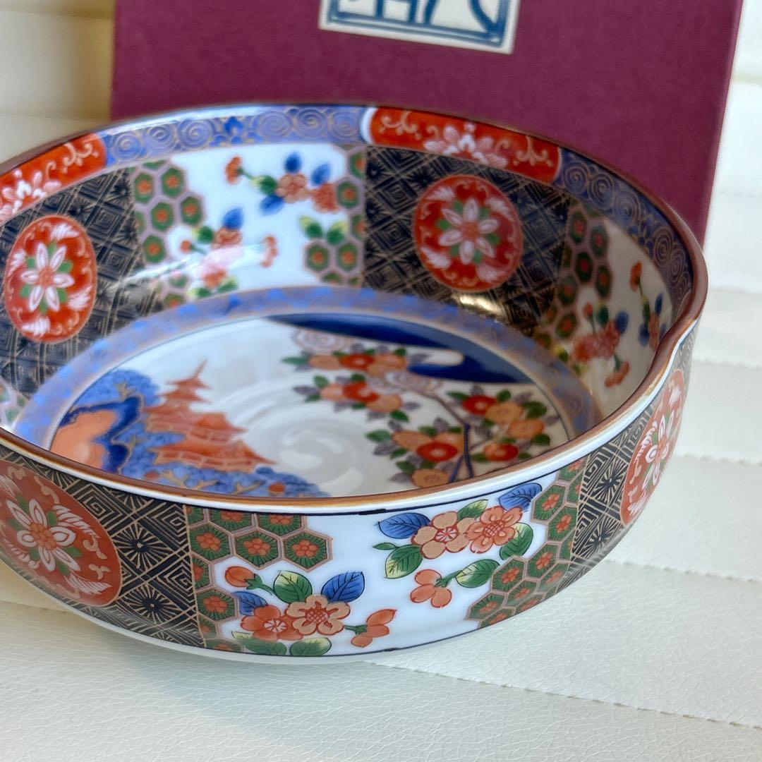 三洋陶器　龍峰窯　染錦亀甲花紋　大鉢　菓子鉢　古伊万里　赤絵　盛鉢　煮物鉢　色絵