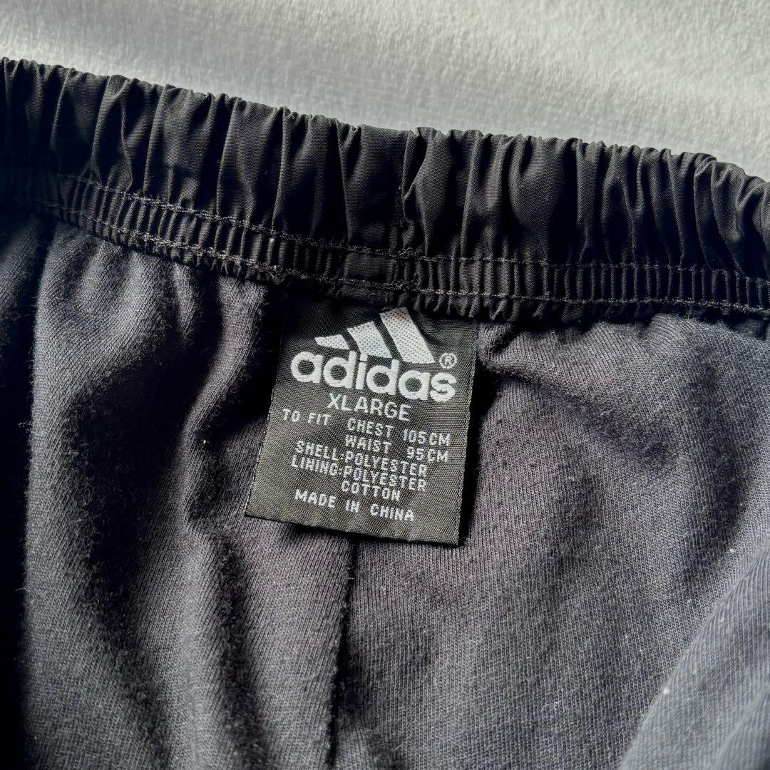 adidas 極太 black nylon track wide pants