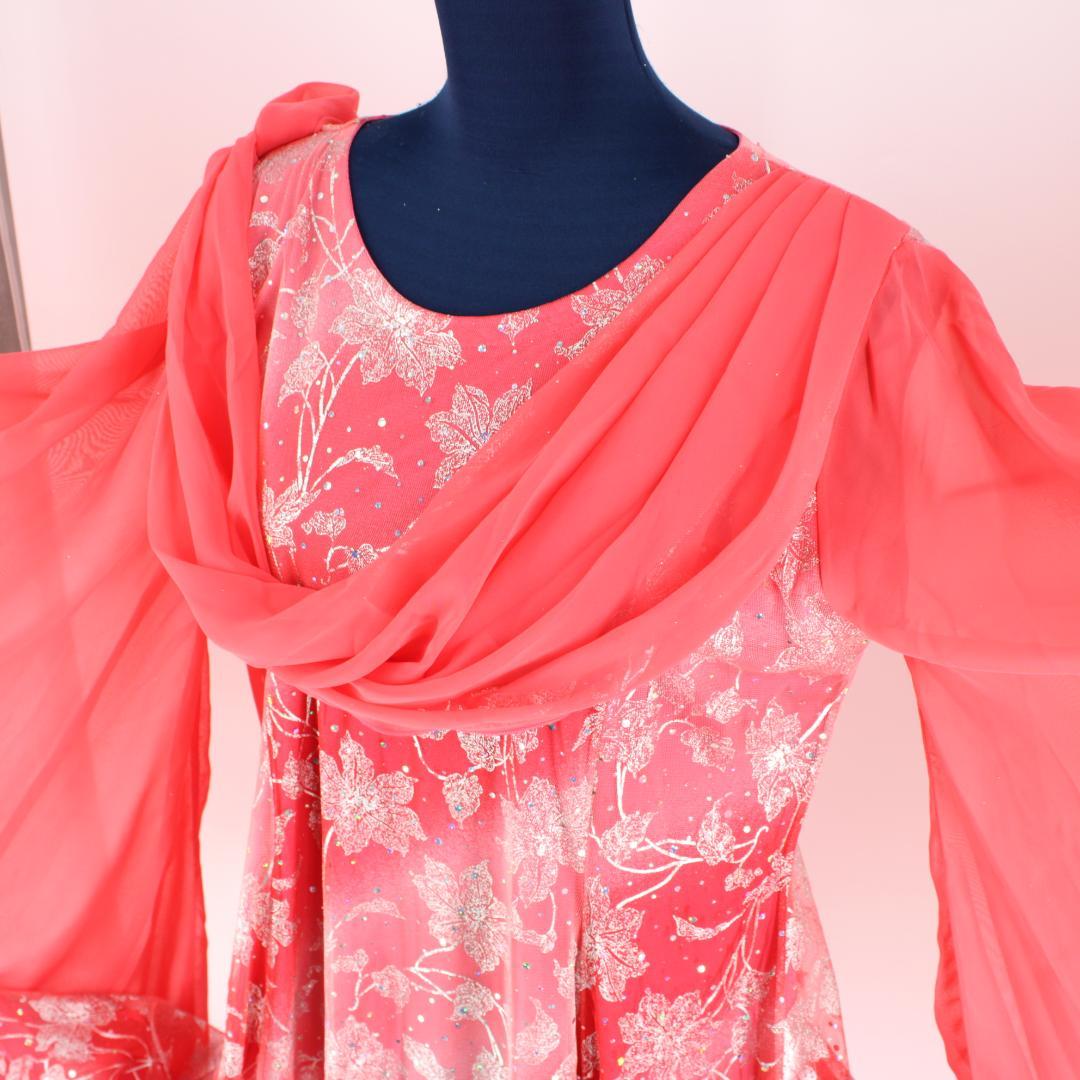【美品社交ダンス衣装】ワンピース ドレス UN×Ⅱ ピンク シルバー ホログラム