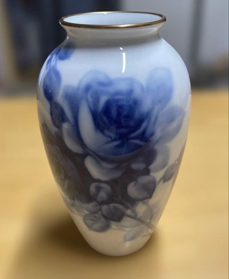 大倉陶園 Noritake 箱付き 花瓶 花器 壺 ブルーローズ