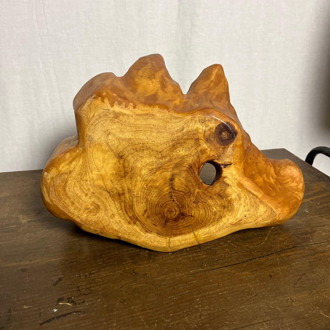 古雑貨 天然木◼︎くり抜き カゴ 鉢カバー バスケット 工芸品 ディスプレイ