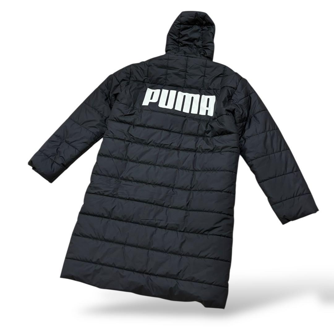 美品 PUMA パデッドロングコート 撥水防寒 黒 M 羽織 CELL フード付