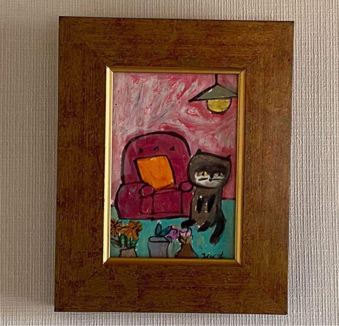 絵画。原画【猫ちゃんは部屋にきれいな花をたくさん置くのが好き】