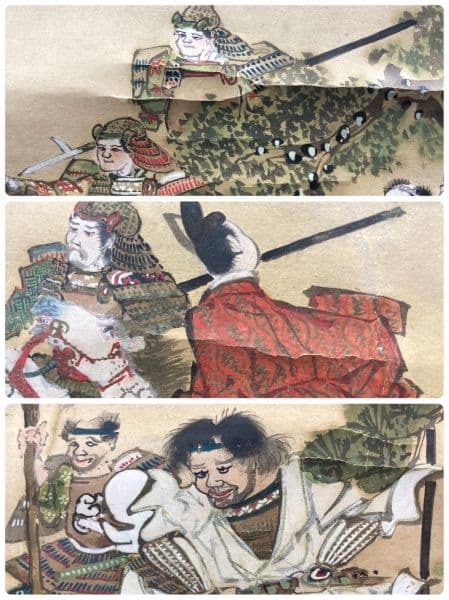安田靫彦 箱書／土佐光起「武者絵」掛軸（大和絵） 紙本 三幅