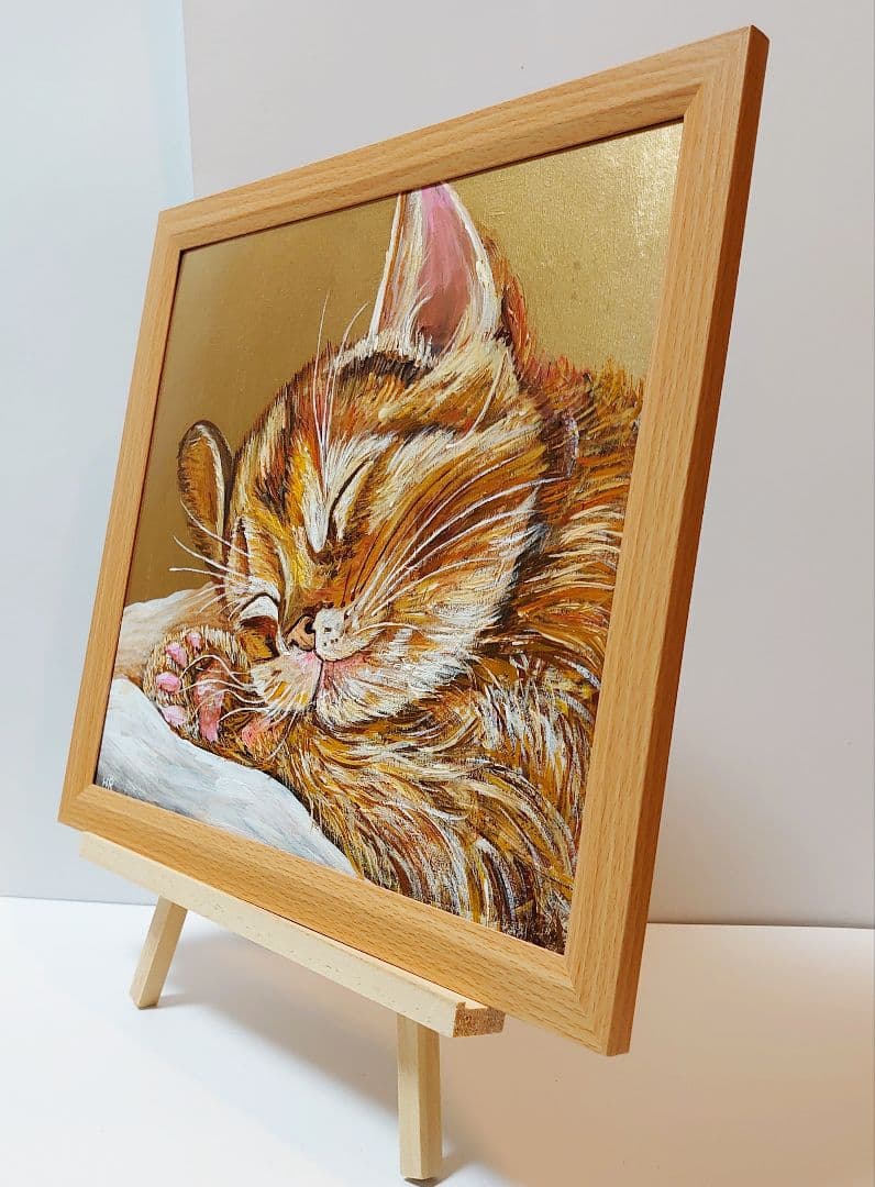 油絵 絵画【猫の寝顔】