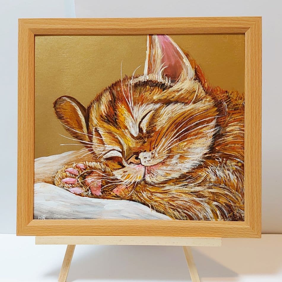油絵 絵画【猫の寝顔】