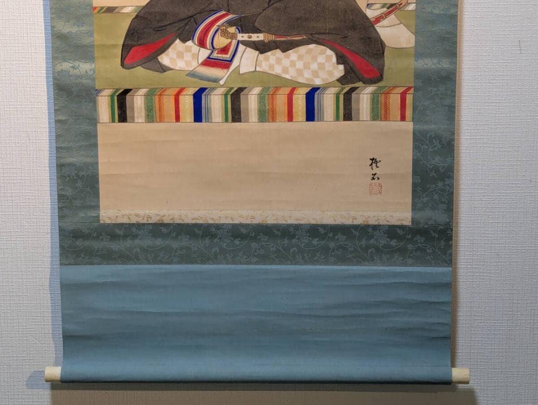 【真作】掛軸　武家肖像図　彩色人物画　時代物　肖像人物画　識箱入　T79