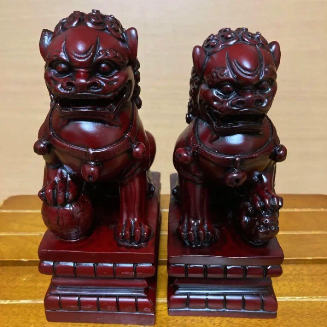 縁起物　置物　中国　台湾　石彫刻　祥獅　2個　アンティーク　美術品