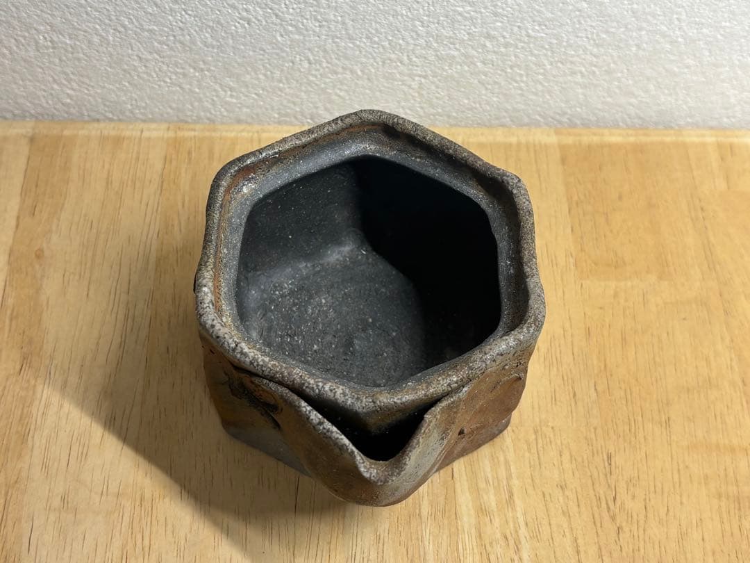 116. 備前焼 宝瓶 登り窯 ザクロ 6角 手びねり 急須