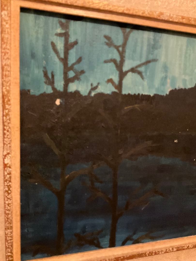 古い油彩画 湖畔