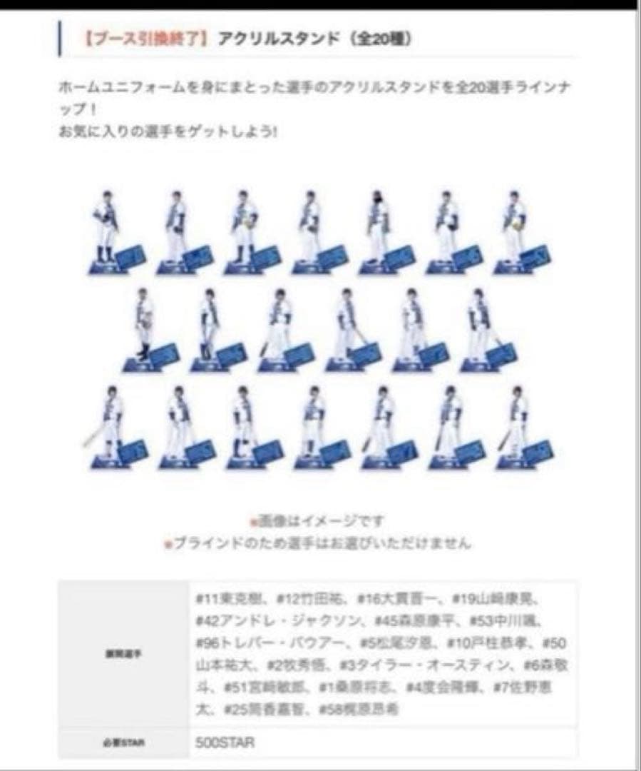 横浜DeNAベイスターズ アクリルスタンド　11個セット　ファンクラブ限定