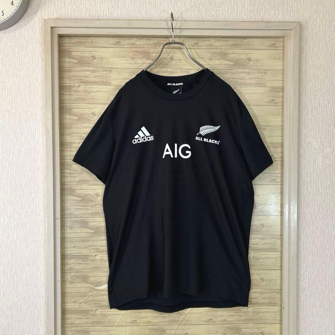 【希少_古着】アディダス オールブラックス レプリカパフォーマンスTシャツ 黒L