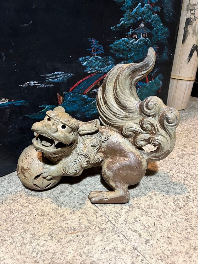 狛犬、備前焼狛犬、古備前獅子、獅子、35センチ狛犬、縁起置物、魔除け置物