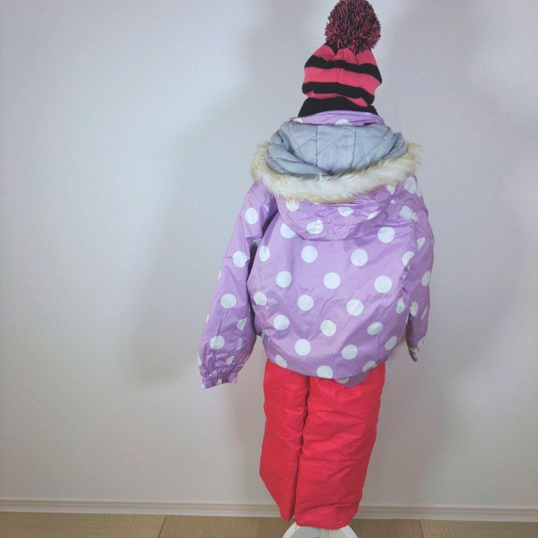 スキーウェア　140cm　女の子　キッズ　子供　ピンク　ドット　グローブ