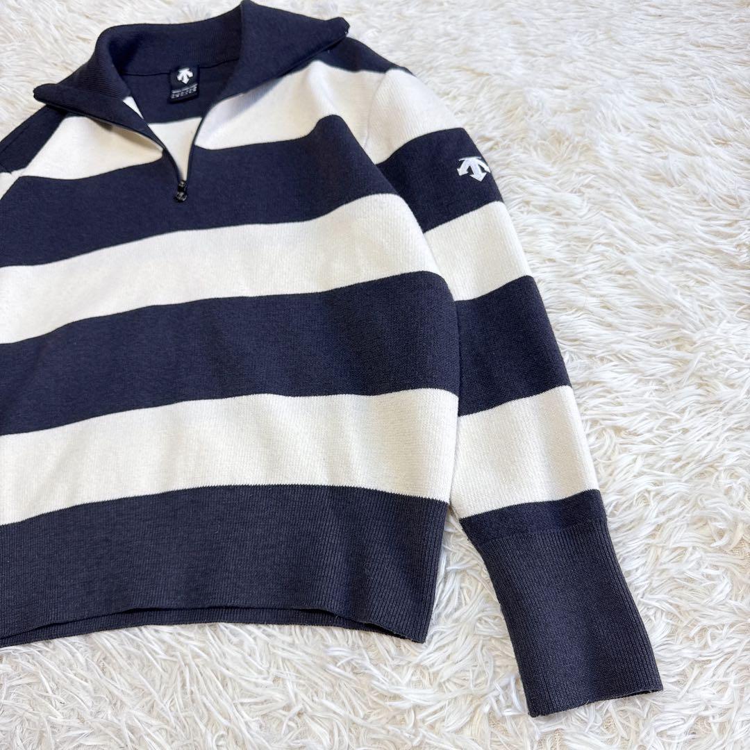 【デサントゴルフ】美品 ハーフジップ ニット ボーダー Lサイズ レディース