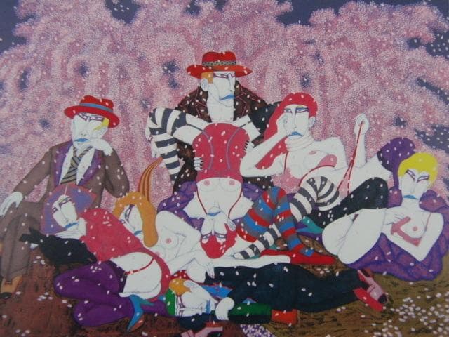 平賀 敬、【小磯夜桜】、希少画集画より、状態良好、新品高級額装付