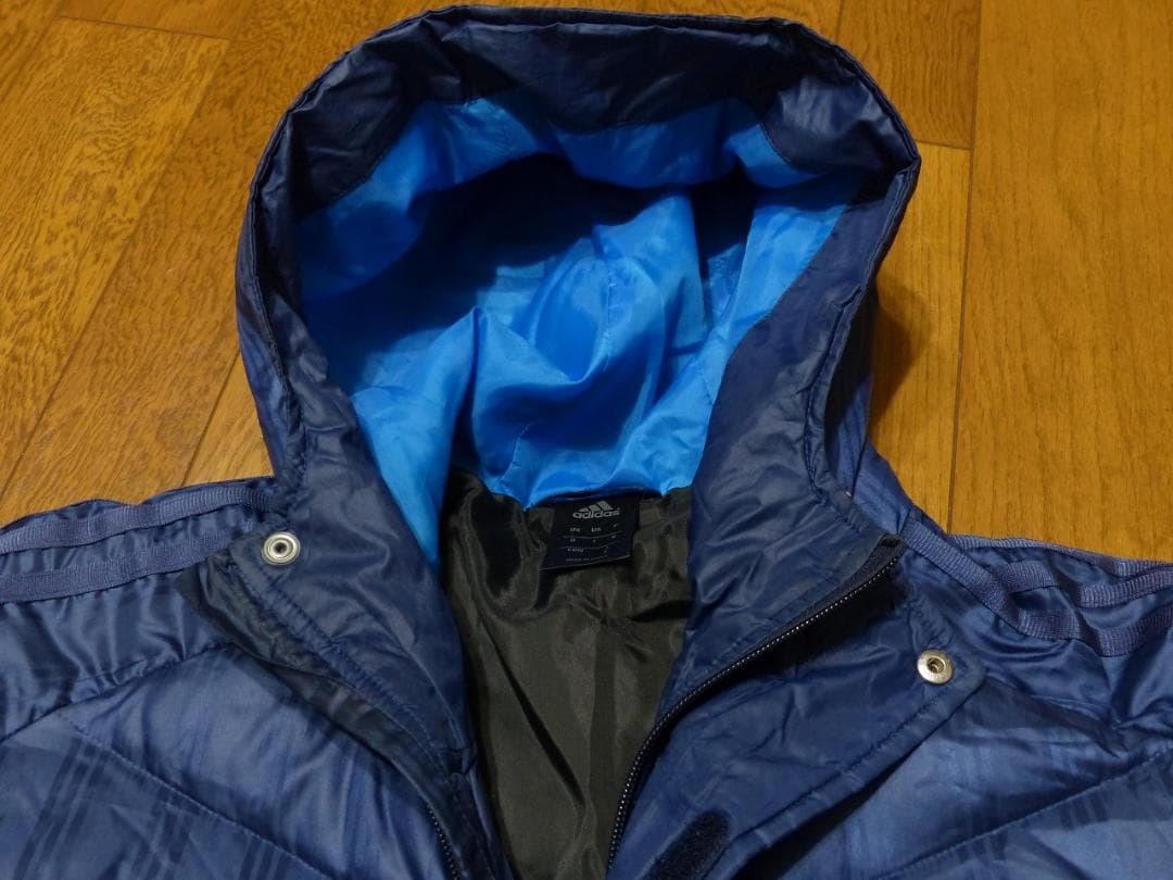 送料込 良品★adidas ロング ダウンコート L★アディダス/ネイビー