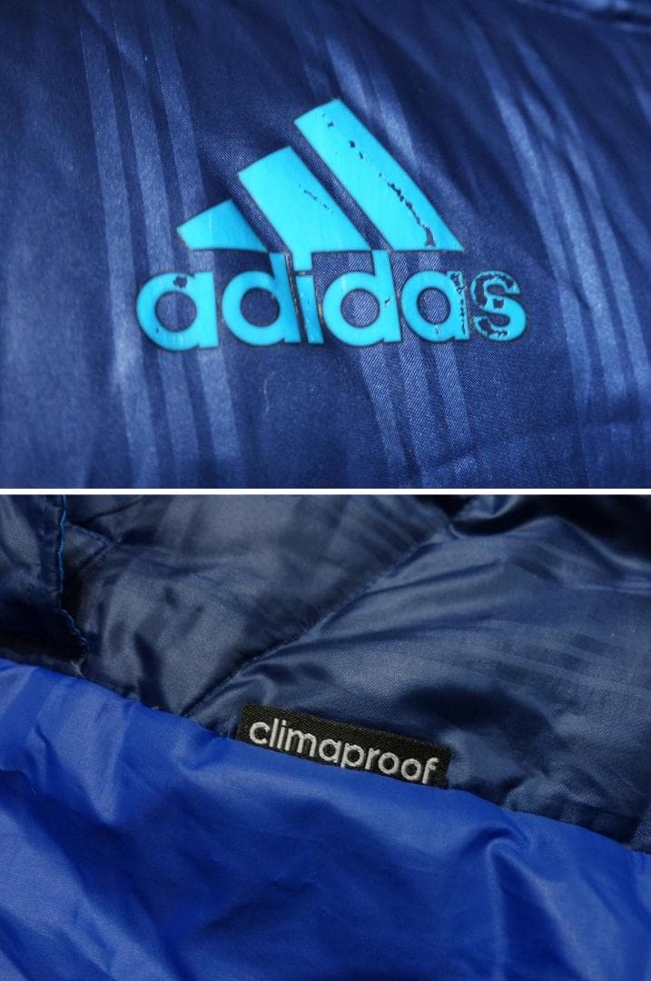 送料込 良品★adidas ロング ダウンコート L★アディダス/ネイビー