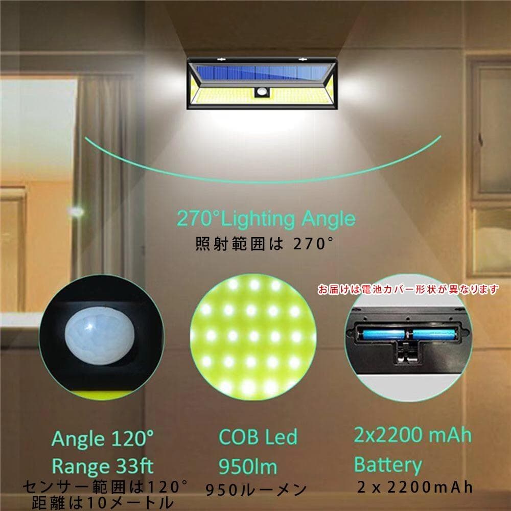 高輝度 ソーラーライト センサーライト大型 180LED 配線不要 2個セット