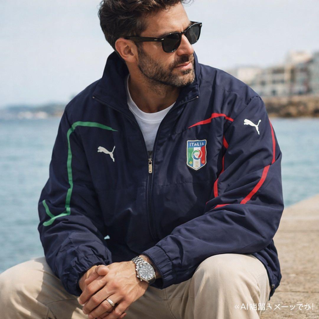 PUMA イタリア代表 06W杯後黄金期中綿フードIN刺繍ロゴジャケット XL紺