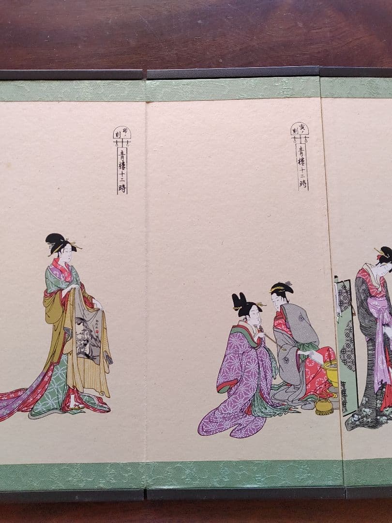 手描き浮世絵 5枚組　喜多川歌麿　浮世絵　青楼12時　極印　額装